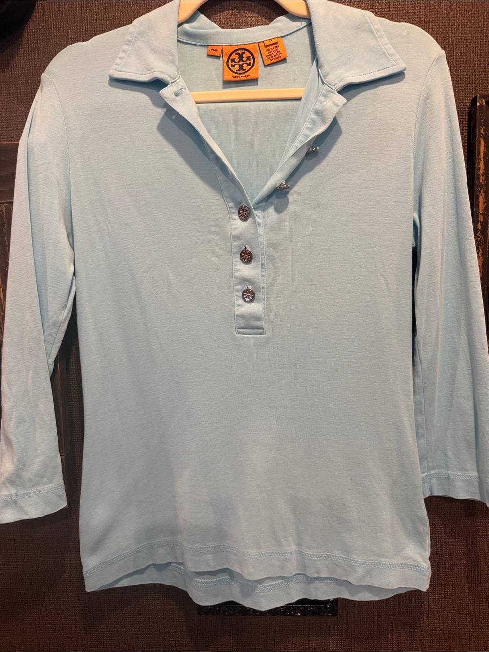 Tory Burch Sky Blue Long Sleeve Polo Top
